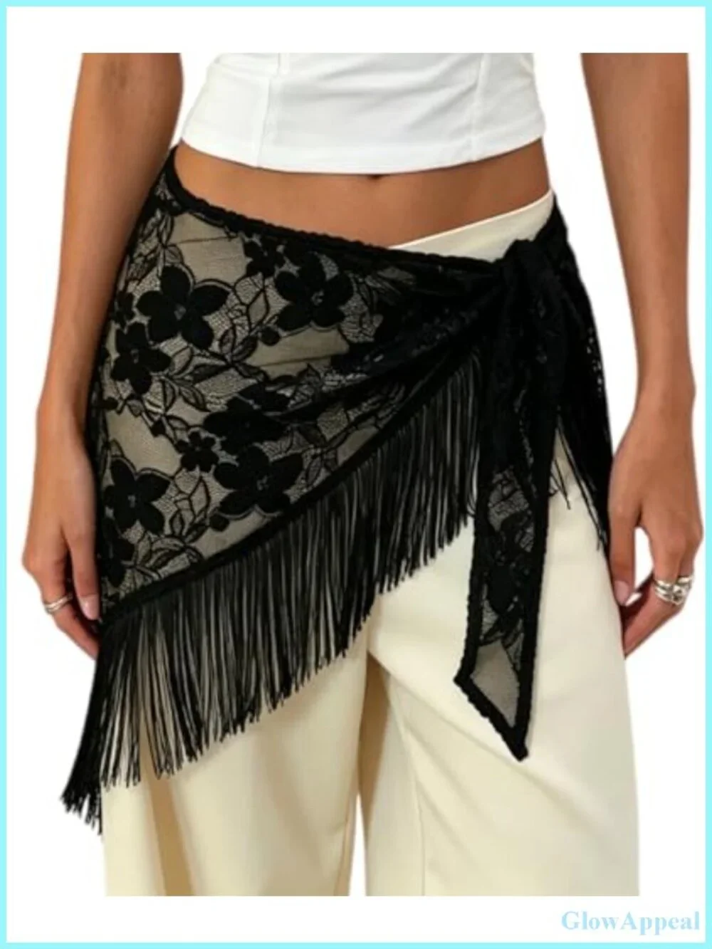 Sheer Lace Waist Scarf Floral Embroidered Mesh Bandana Wrap Boho Coquette Y2k